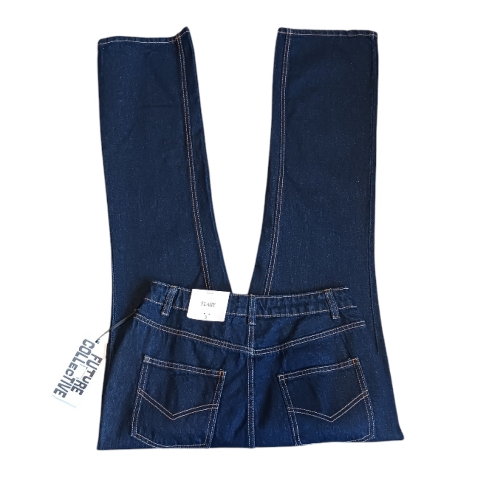 Future Collective High Rise Flare Jeans 100% Cotton Dark Wash - Picture 5 of 8